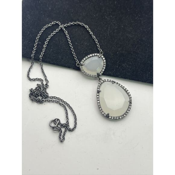 Sterling Silver - MODERN Quartz Diamond Necklace Pendant 17” Pendant - Picture 2 of 5